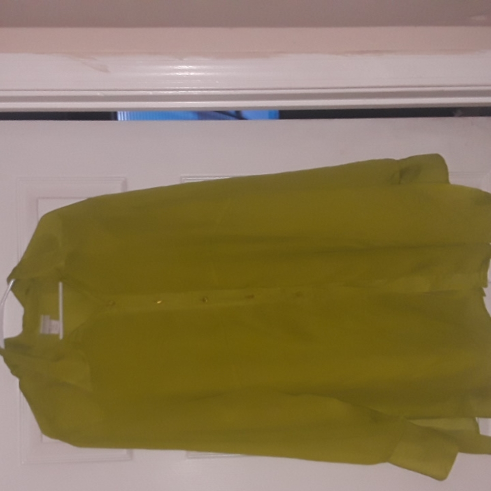A  lime green button up blouse